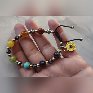 7 Chakras Sunflower Charm Bracelet with Naturals Stone